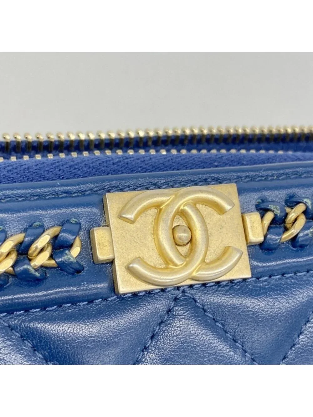 Chanel Wallet Boy Lambskin Navy Champagne Gold